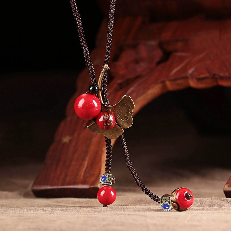 Original Handmade Apricot Leaf Long Necklace