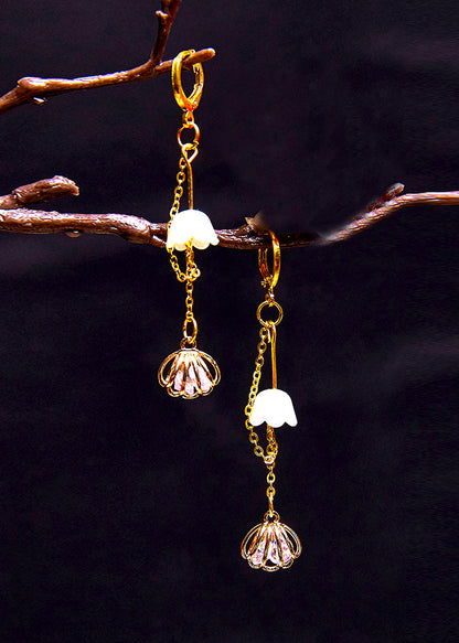 Art Bud Wrap Zircon 14k Gold Tassels Drop Earrings