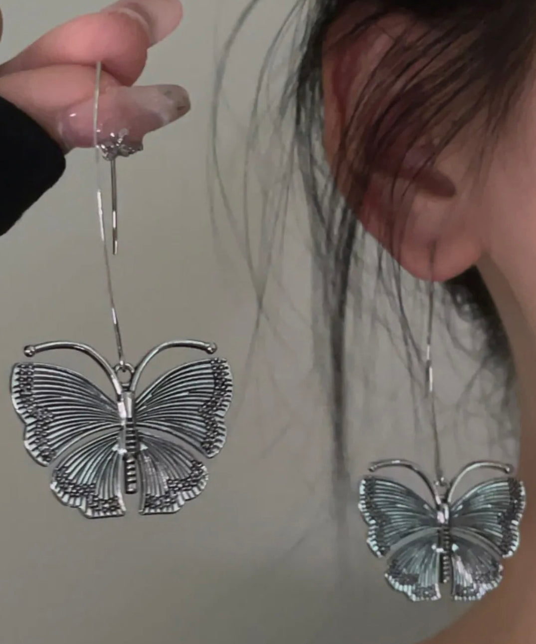 Retro 925 Silver Butterfly Drop Earrings