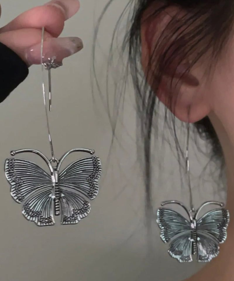 Retro 925 Silver Butterfly Drop Earrings