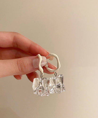 White Acrylic Gem Stone Drop Earrings