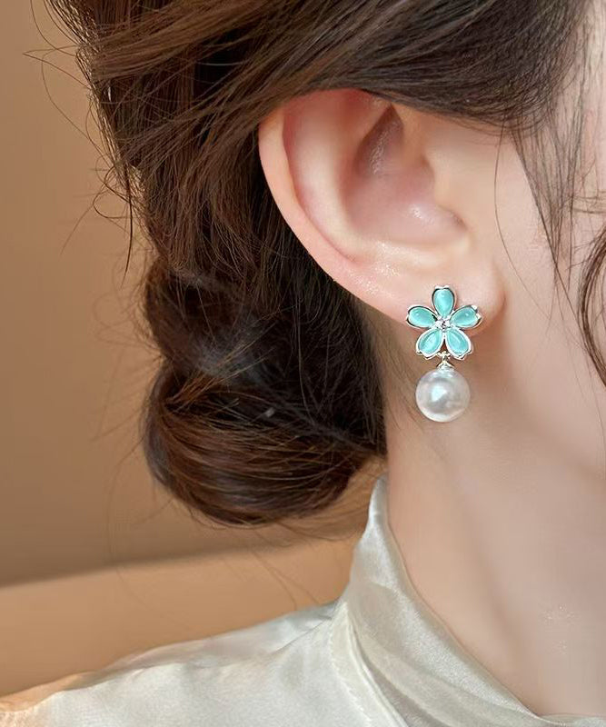 Stylish Colorblock Copper Overgild Pearl Drop Earrings