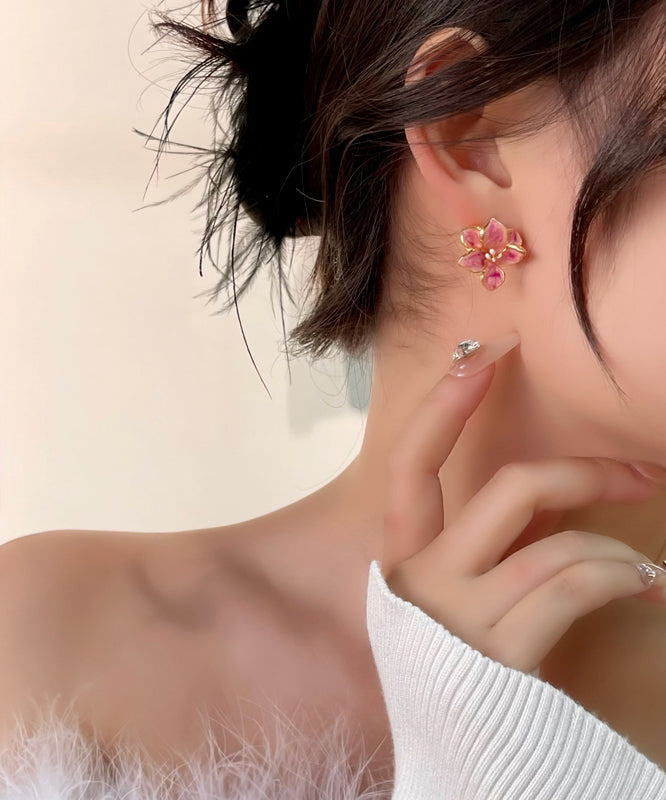 Pink Copper Drip Glaze Stud Earrings
