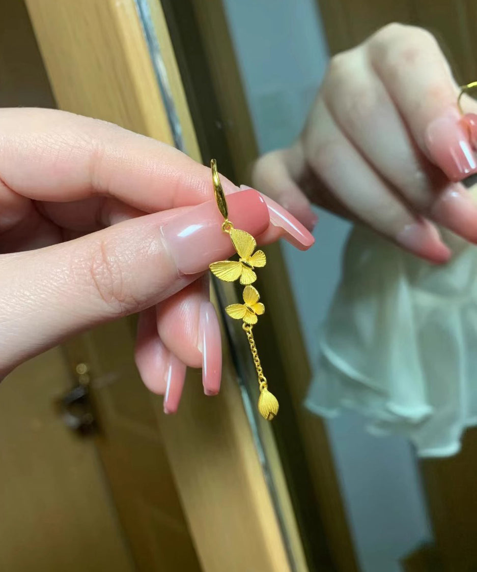 Gold Alloy Bow Tassel Drop Earrings
