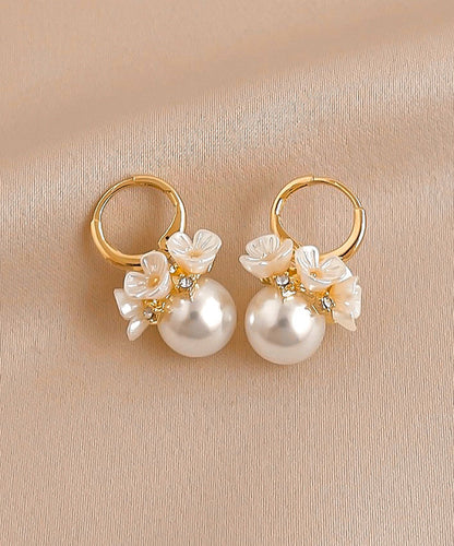 New Gold Copper Alloy Zircon Pearl Hoop Earrings