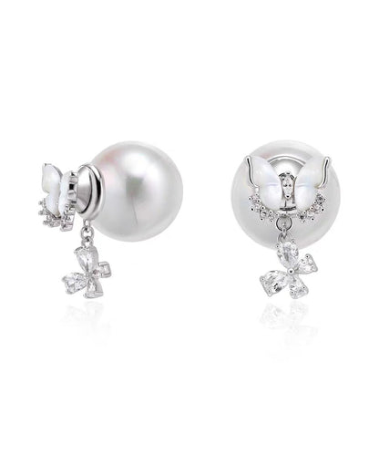 Vogue White Copper Butterfly Zircon Tassel Stud Earrings