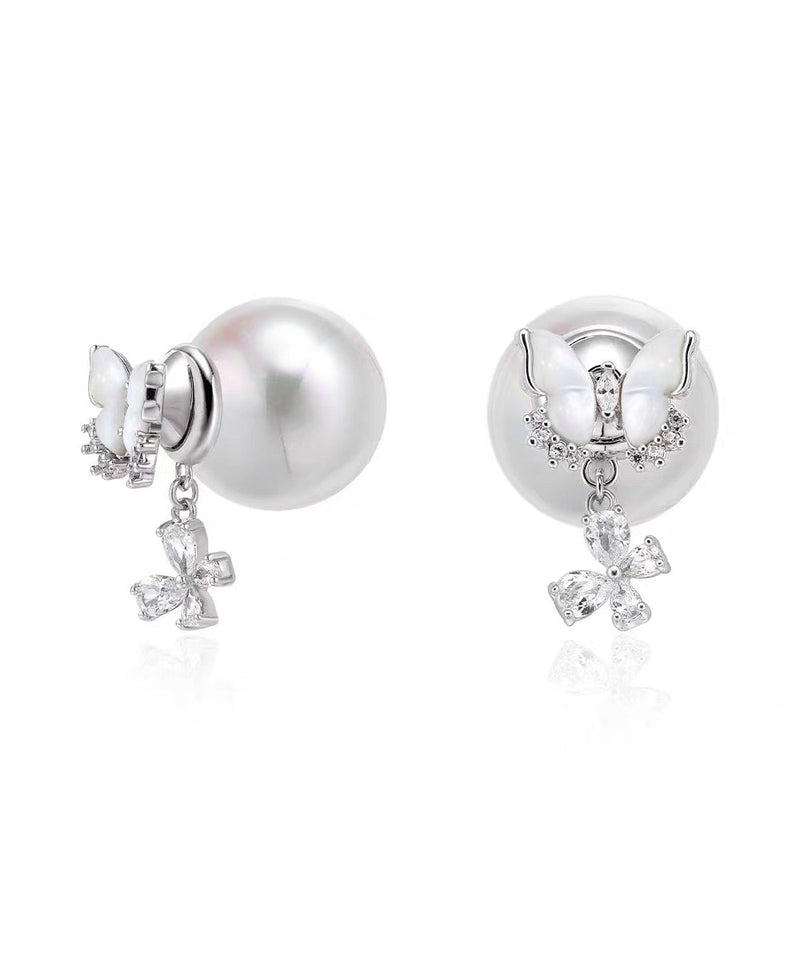 Vogue White Copper Butterfly Zircon Tassel Stud Earrings