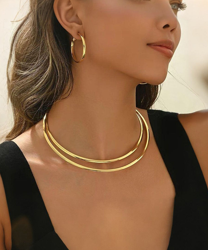 Copper Alloy Hoop Earrings and Choker Two-piece Set