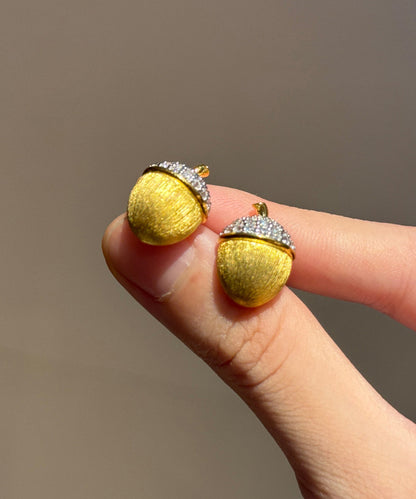 Stylish Golden Wire Drawing Process Metal Zircon Stud Earrings