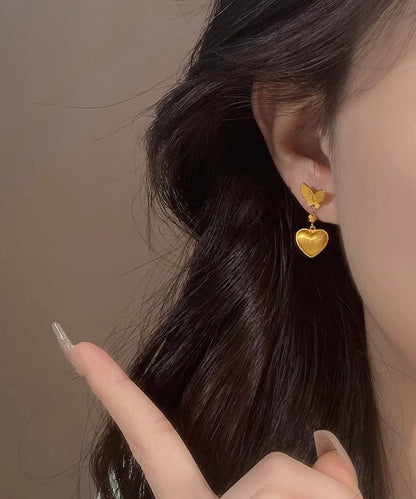 Chinese Style Gold Copper Overgild Butterfly Love Drop Earrings