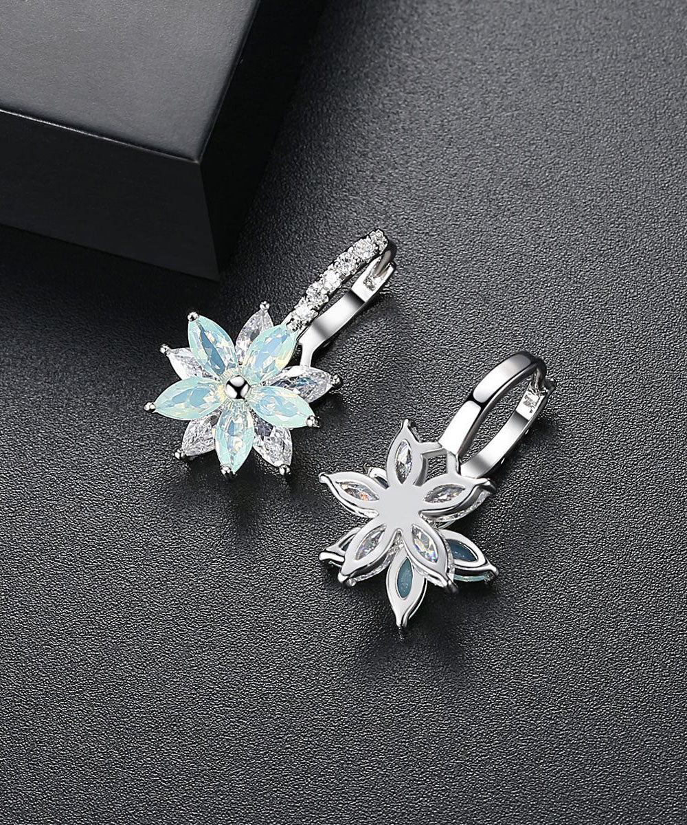 White Flower Zircon Copper Hoop Earrings