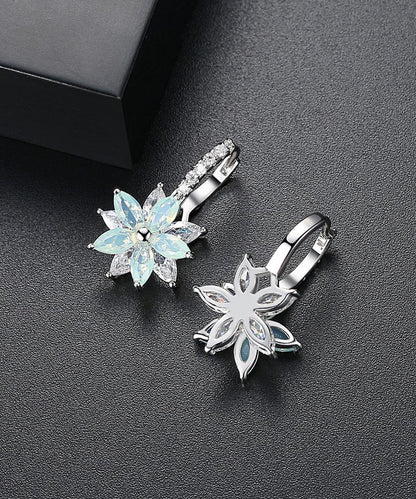 White Flower Zircon Copper Hoop Earrings