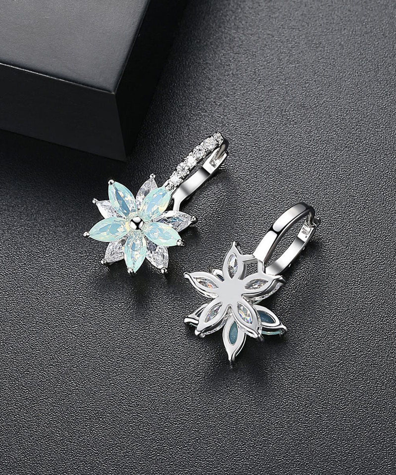 White Flower Zircon Copper Hoop Earrings