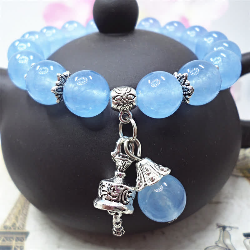 Buddha Stones Crystal Chalcedony Stone Energy Beaded Bell Charm Bracelet