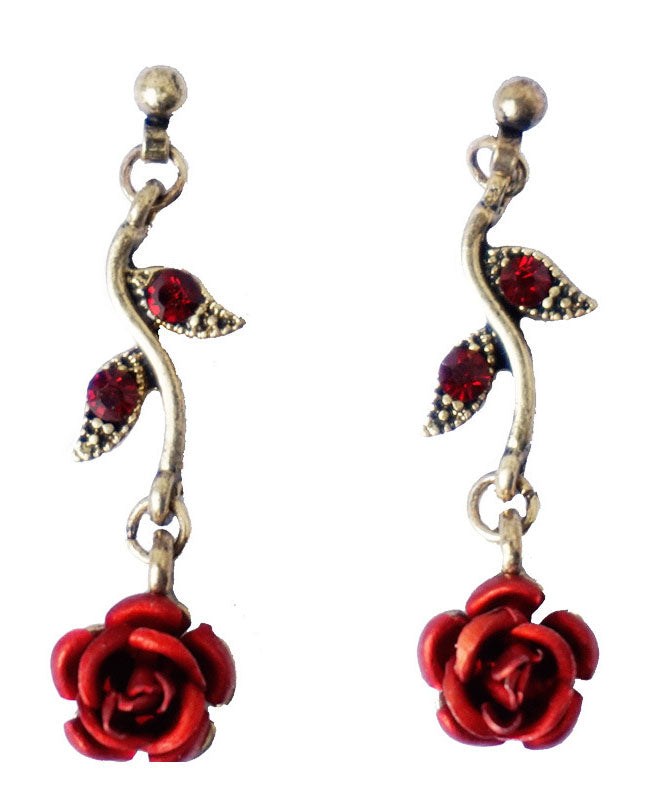 Red Rose Metal Zircon Drop Earrings