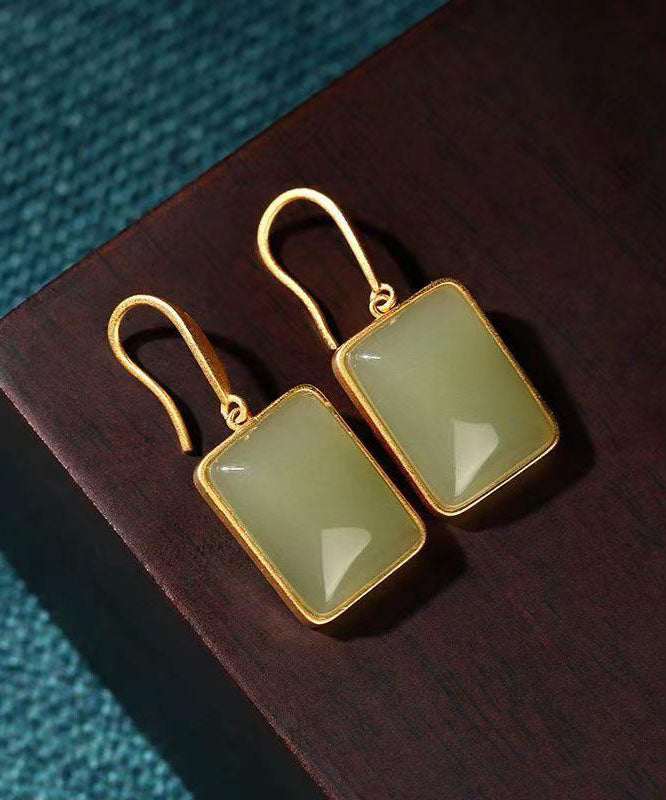Green Ancient Gold Jade Drop Earrings