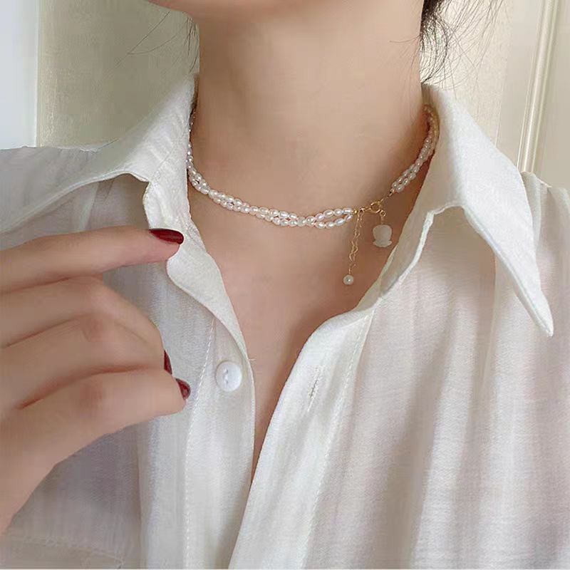 Modern White Alloy Double Layered Pearl Gratuated Bead Necklace