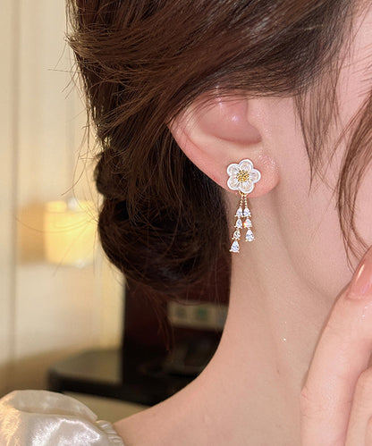 Stylish Gold Copper Alloy Zircon Water Drop Tassel Drop Earrings