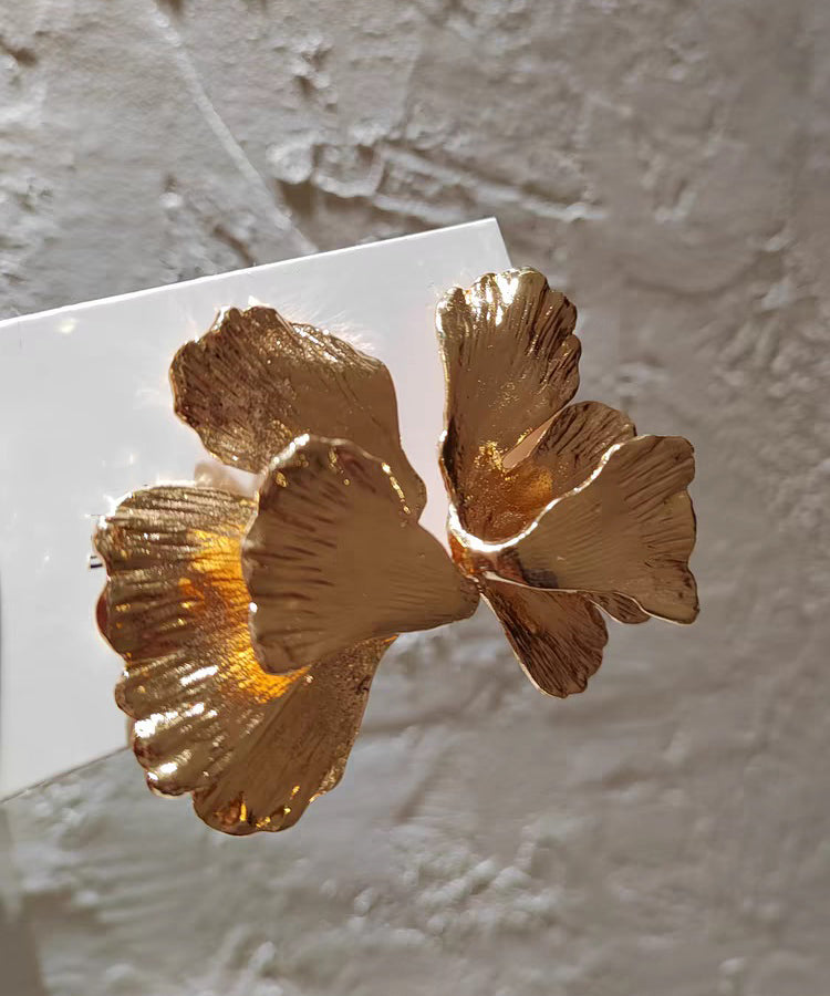 Diy Yellow Metal Alloy Ginkgo Leaf Stud Earrings