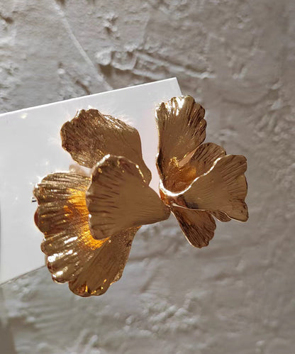 Diy Yellow Metal Alloy Ginkgo Leaf Stud Earrings