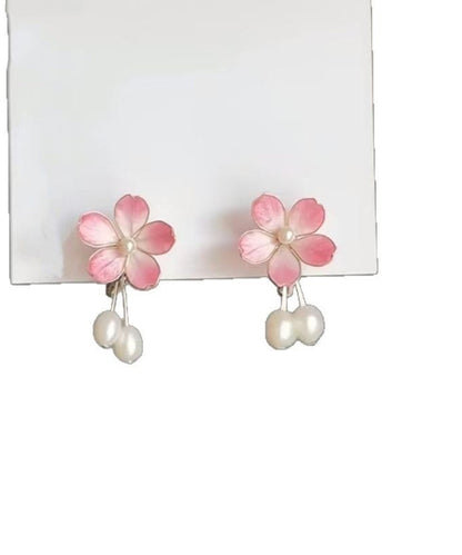 Pink Alloy Pearl Drop Earrings