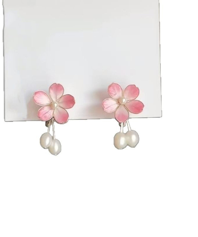 Pink Alloy Pearl Drop Earrings