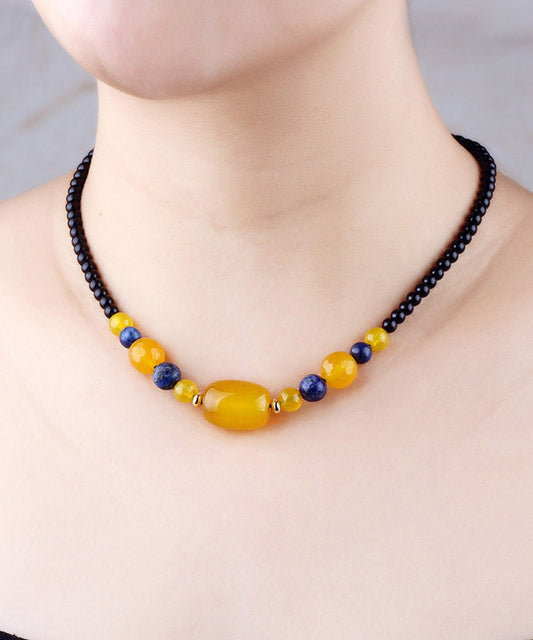 Yellow Agate Gem Stone Gratuated Bead Necklace