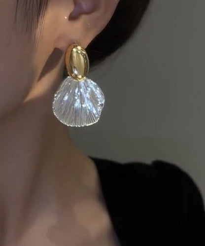 Gold Copper Alloy Leaf Drop Earrings