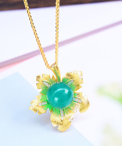 Retro Green Sterling Silver Inlaid Jade Pendant Necklace