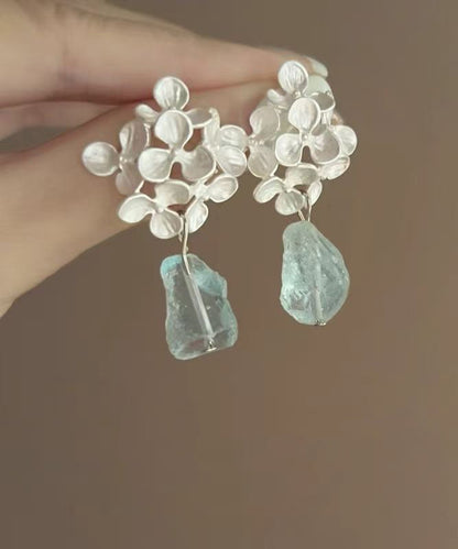 Style Silk Alloy Gem Stone Tassel Drop Earrings