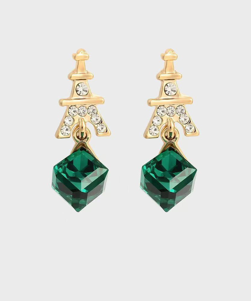 Green Sterling Silver Overgild Zircon Crystal Drop Earrings