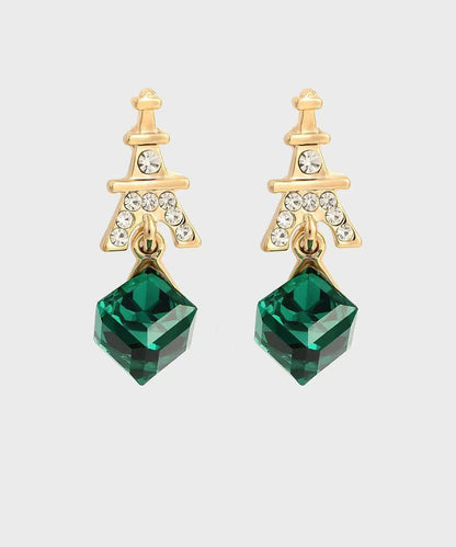 Green Sterling Silver Overgild Zircon Crystal Drop Earrings