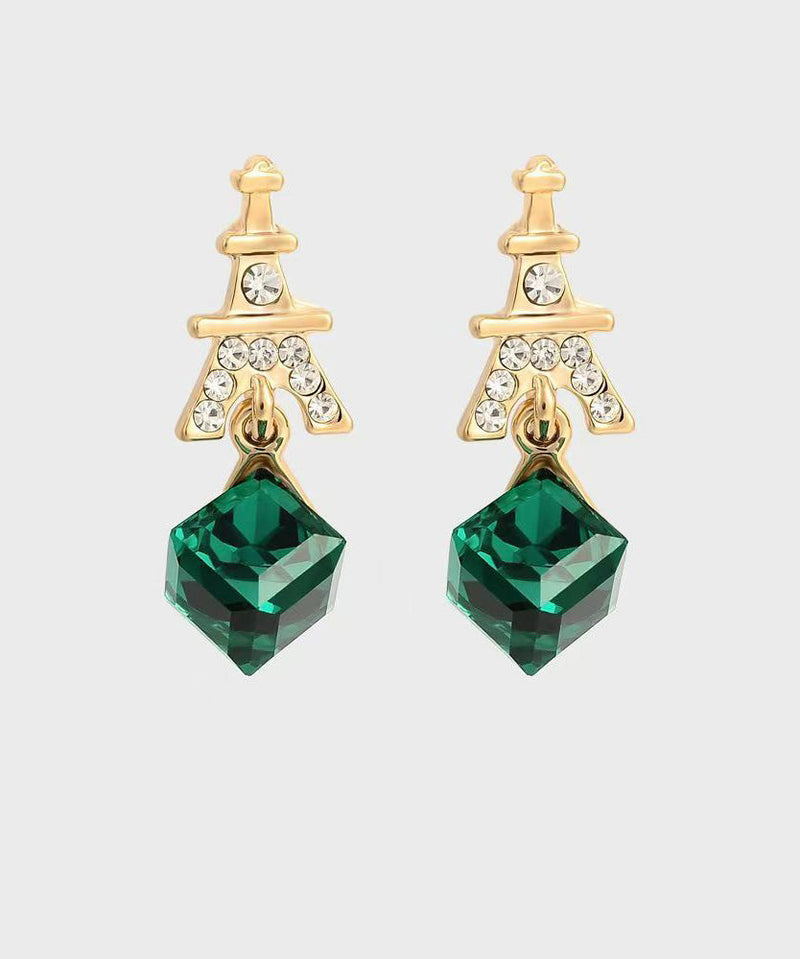 Green Sterling Silver Overgild Zircon Crystal Drop Earrings