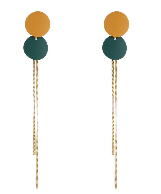 Colorblock Alloy Baking Paint Circular Tassel Drop Earrings