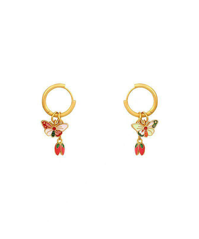 Retro Rainbow Copper Alloy Enamel Butterfly Stud Earrings