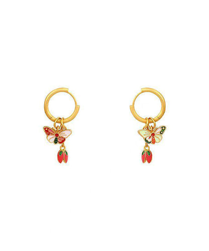Retro Rainbow Copper Alloy Enamel Butterfly Stud Earrings