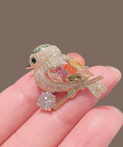 Gold Alloy Inlaid Zircon Magpie Brooches