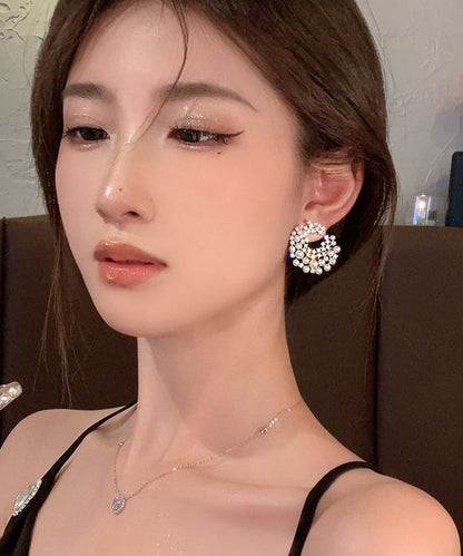 White Sterling Silver Alloy Zircon Pearl Hoop Earrings