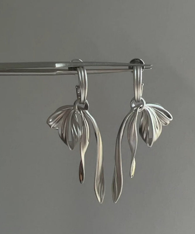 Silk Sterling Silver Bow Ribbon Drop Earrings
