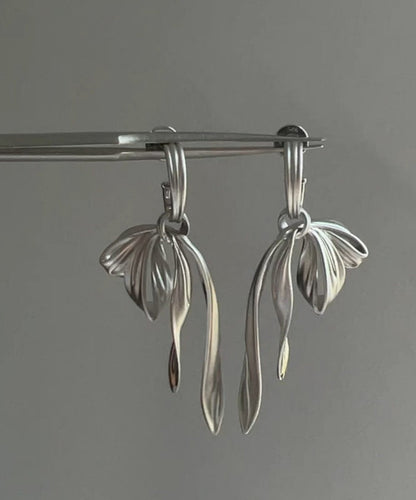 Silk Sterling Silver Bow Ribbon Drop Earrings