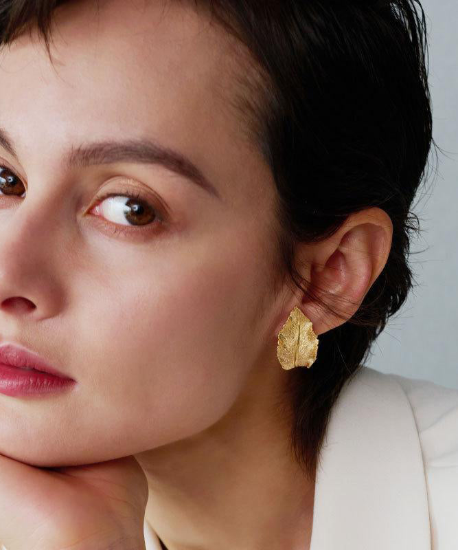 Diy Gold Sterling Silver Overgild Leaf Hoop Earrings