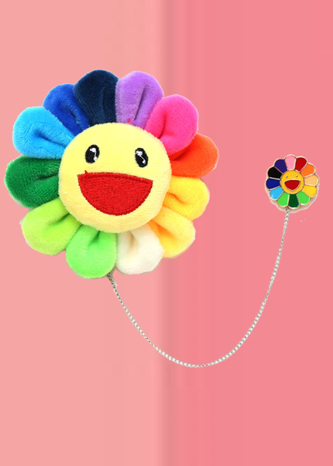 Rainbow Fuzzy Fur Fluffy Sunflowers Brooches