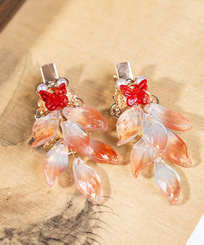 Stylish Copper Alloy Colored Glaze Pearl Koi Fish a Pair Hairpin