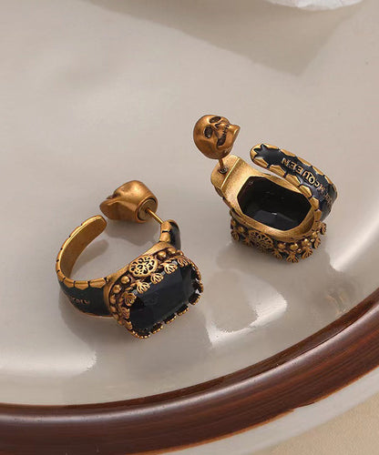Gold Copper Overgild Gem Stone Skull Hoop Earrings