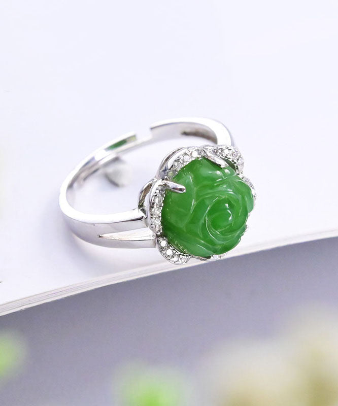 Oversize Green Sterling Silver Jade Zircon Rings