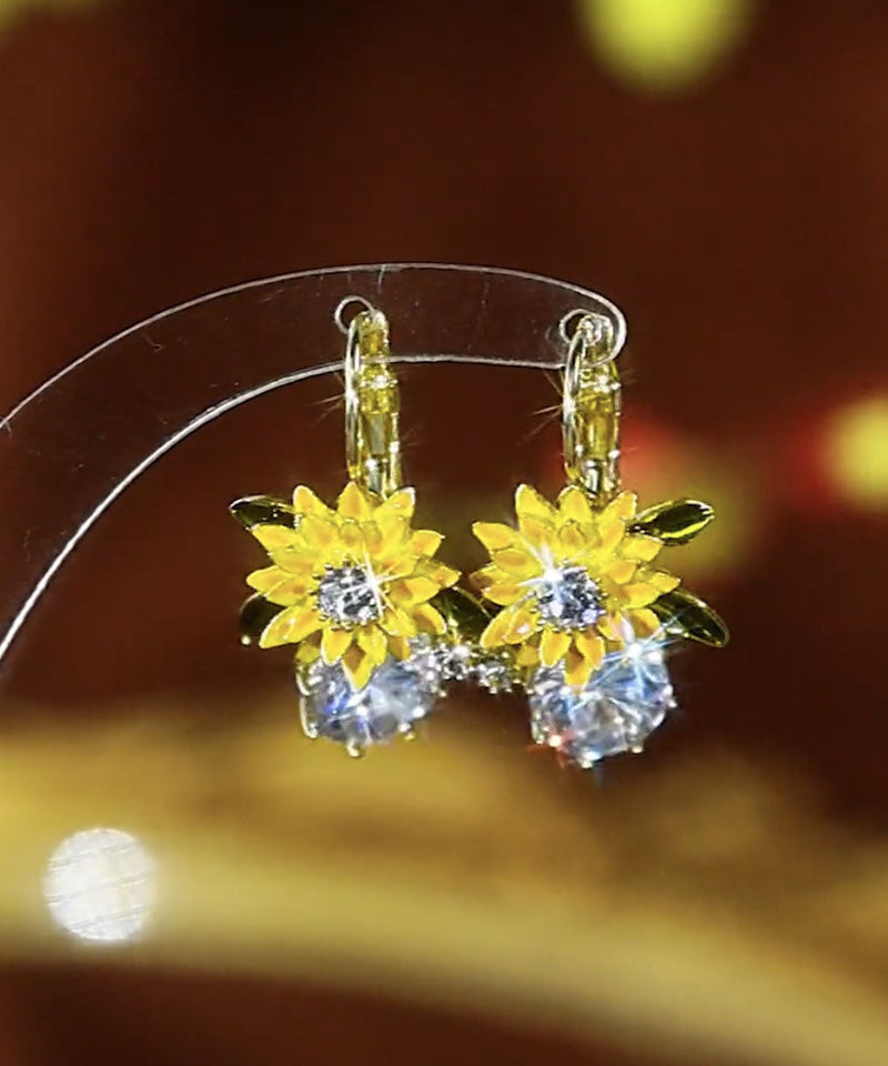 Yellow Sterling Silver Alloy Zircon Drop Earrings