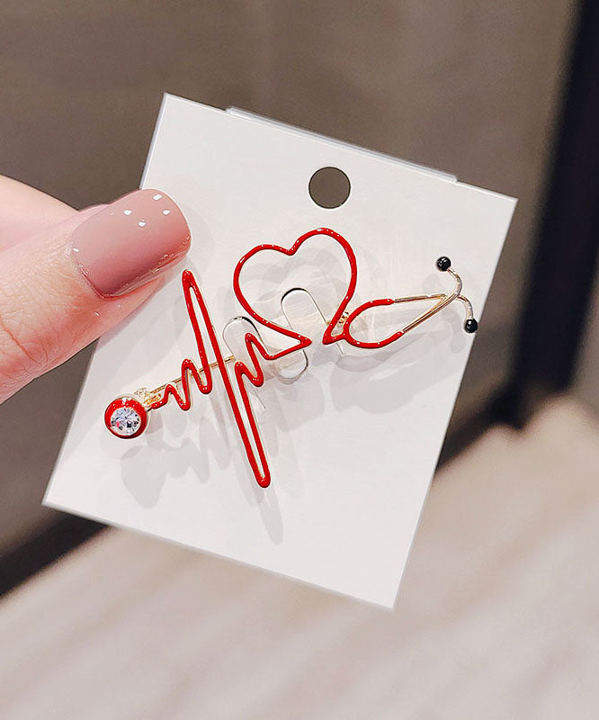 Handmade Red Alloy Zircon Ecg Love Brooches