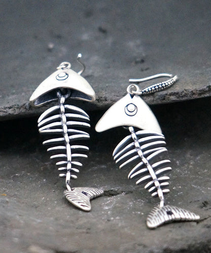 Silk Silver Fish Bone Drop Earrings