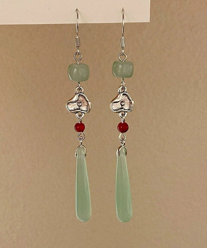 Skinny Cyan Sterling Silver Jade Water Drop Drop Earrings