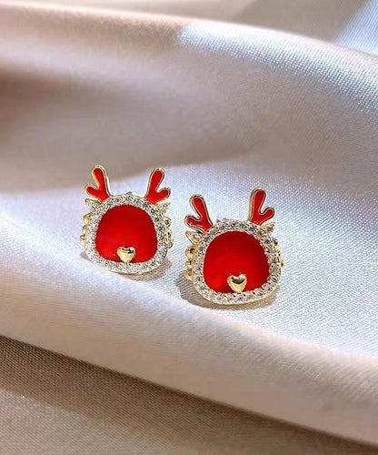 Red Sterling Silver Overgild Zircon Stud Earrings